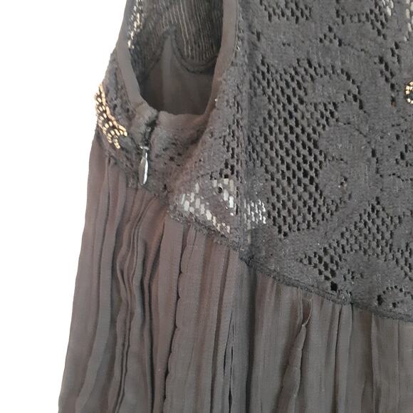 Free People Brown Beaded Lace Bodice Dress Swing Style Lined Size XS 2 - 4 - Picture 7 of 12